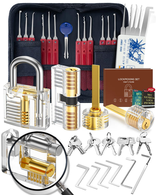 Lockpicking Set 37+5 Teile mit 5 transparenten Schlössern für Anfänger & Profis