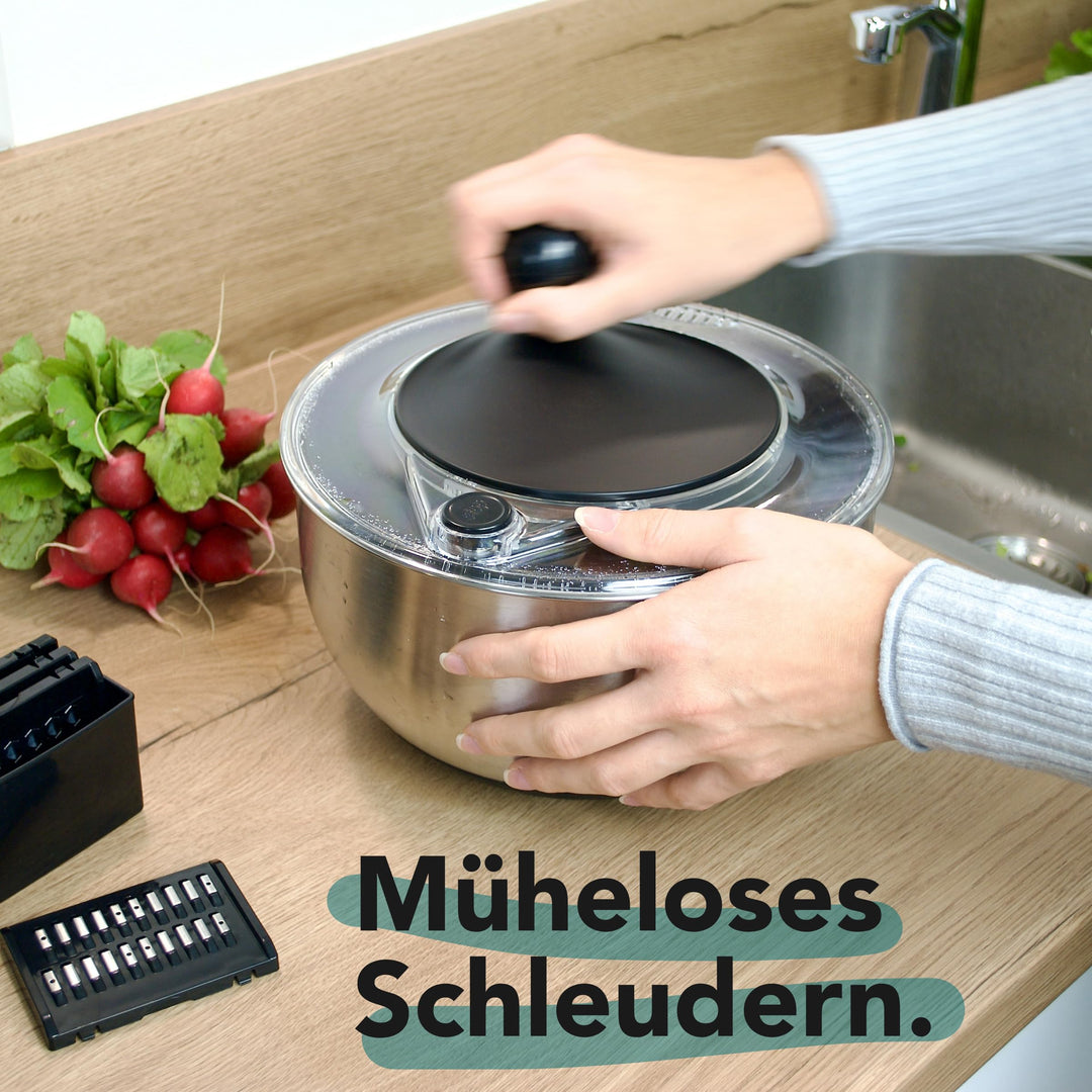 Salatschleuder Edelstahl 4,5 L mit Gemüsehobel 5 Klingen - Bild 2