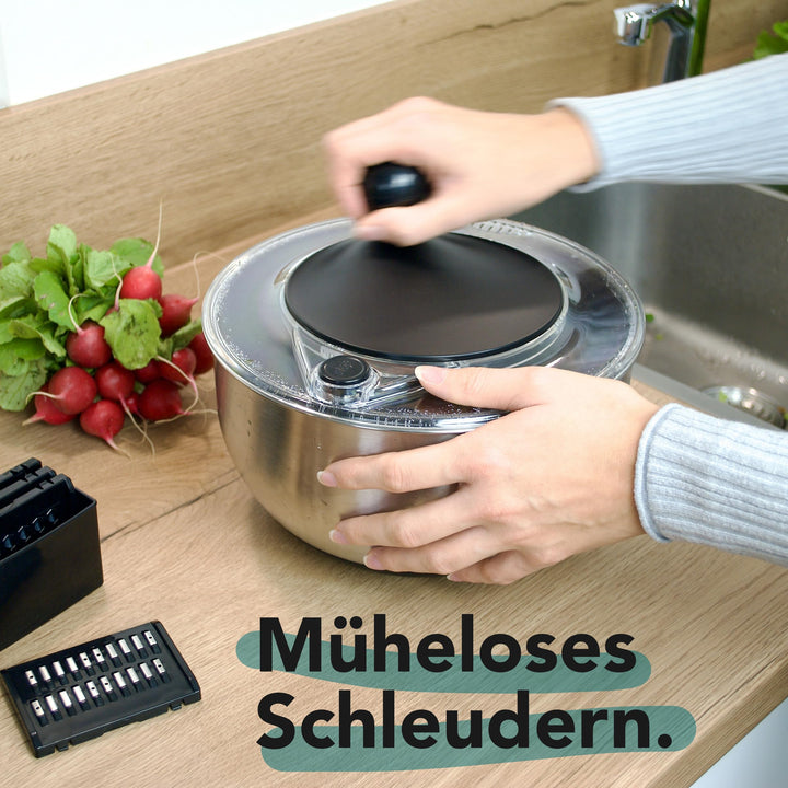 Salatschleuder Edelstahl 4,5 L mit Gemüsehobel 5 Klingen - Bild 2