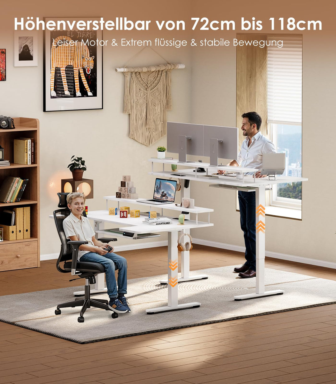 Schreibtisch elektrisch höhenverstellbar 140x74 cm mit Monitorständer