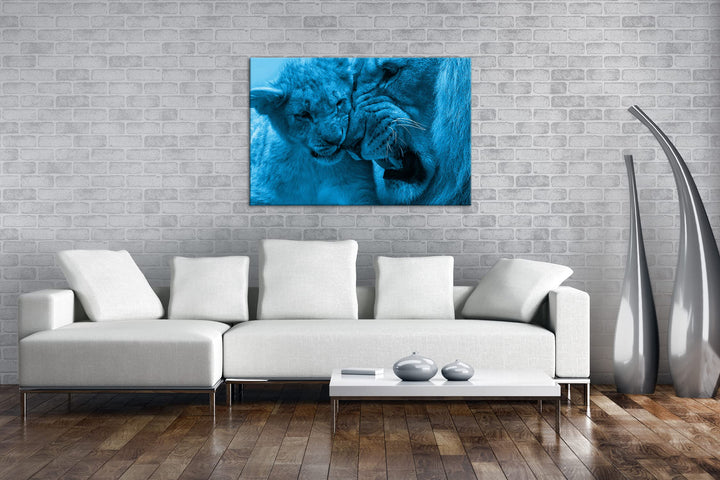 Leinwandbild Löwe Monochrom Blau auf Echtholzrahmen 80x60 cm - Bild 2