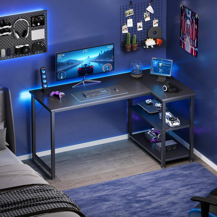 Gaming Tisch L-Form mit Regal 120x70 cm Schwarz für PC-Setup - Bild 7