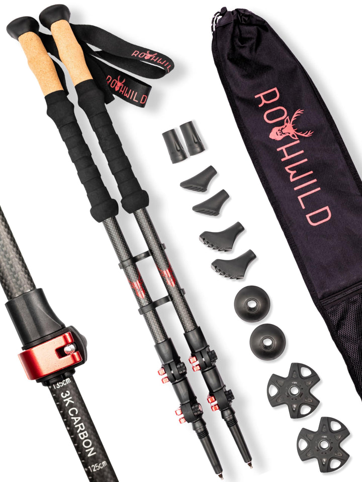 Trekkingstöcke Carbon mit Kork-Griff 105-135 cm für Damen &amp; Herren