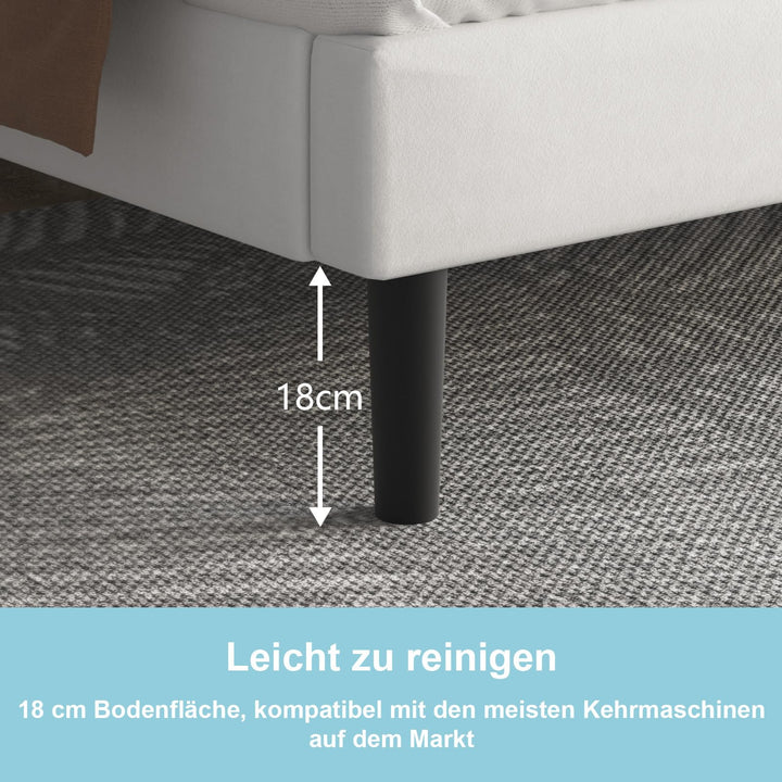 Polsterbett 140x200 cm Leinen gepolstertes Kopfteil mit Stauraum
