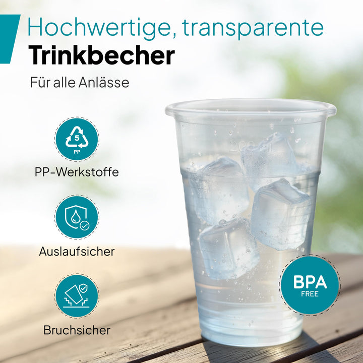 Einwegbecher 0,4 L Polypropylen transparent 1000 Stück mit Eichstrich - Bild 2