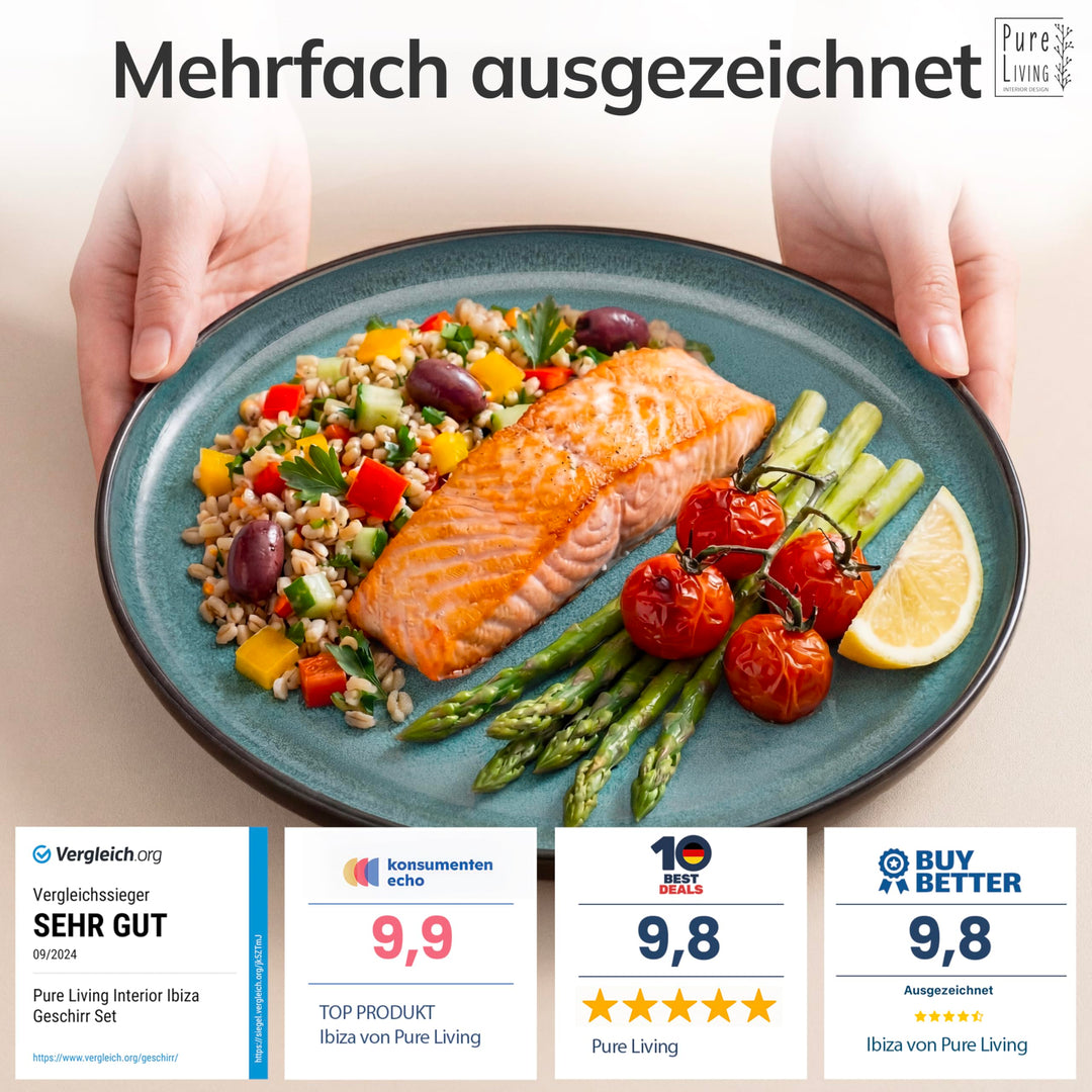 Steingut Geschirrset 24-teilig für 6 Personen Petrol-Mattschwarz - Bild 3
