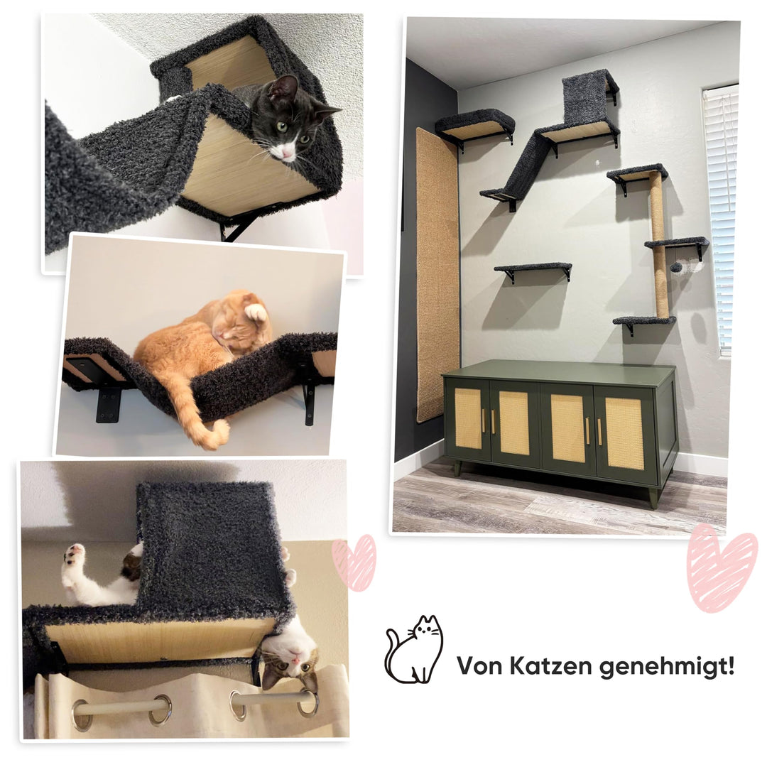 Katzen Kletterwand Set 10-teilig Multiplexholz mit Hängematte bis 18 kg - Bild 8