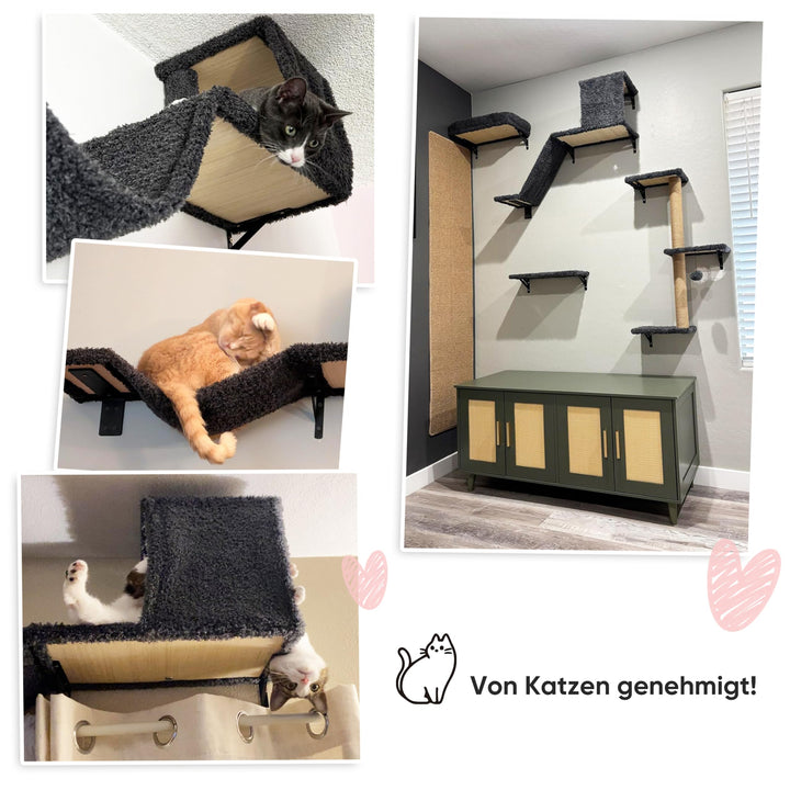Katzen Kletterwand Set 10-teilig Multiplexholz mit Hängematte bis 18 kg - Bild 8