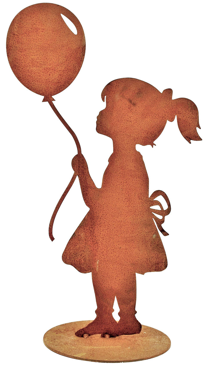 Gartenfigur Mädchen mit Luftballon Cortenstahl Edelrost 52 cm