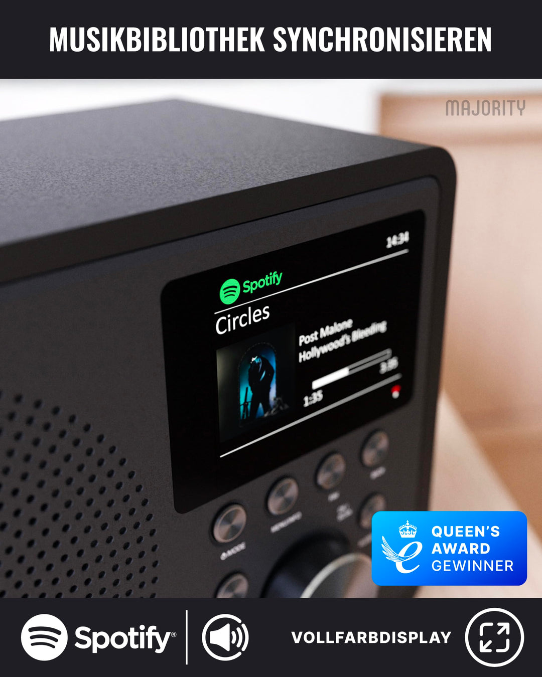 Internetradio DAB+ Bluetooth Spotify Connect USB schwarz kompakt - Bild 4