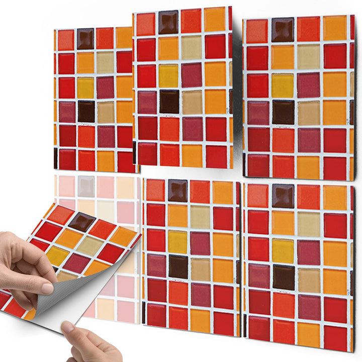 Klebefliesen Mosaik Rot-Orange Vinyl 20x25 cm 48er-Set