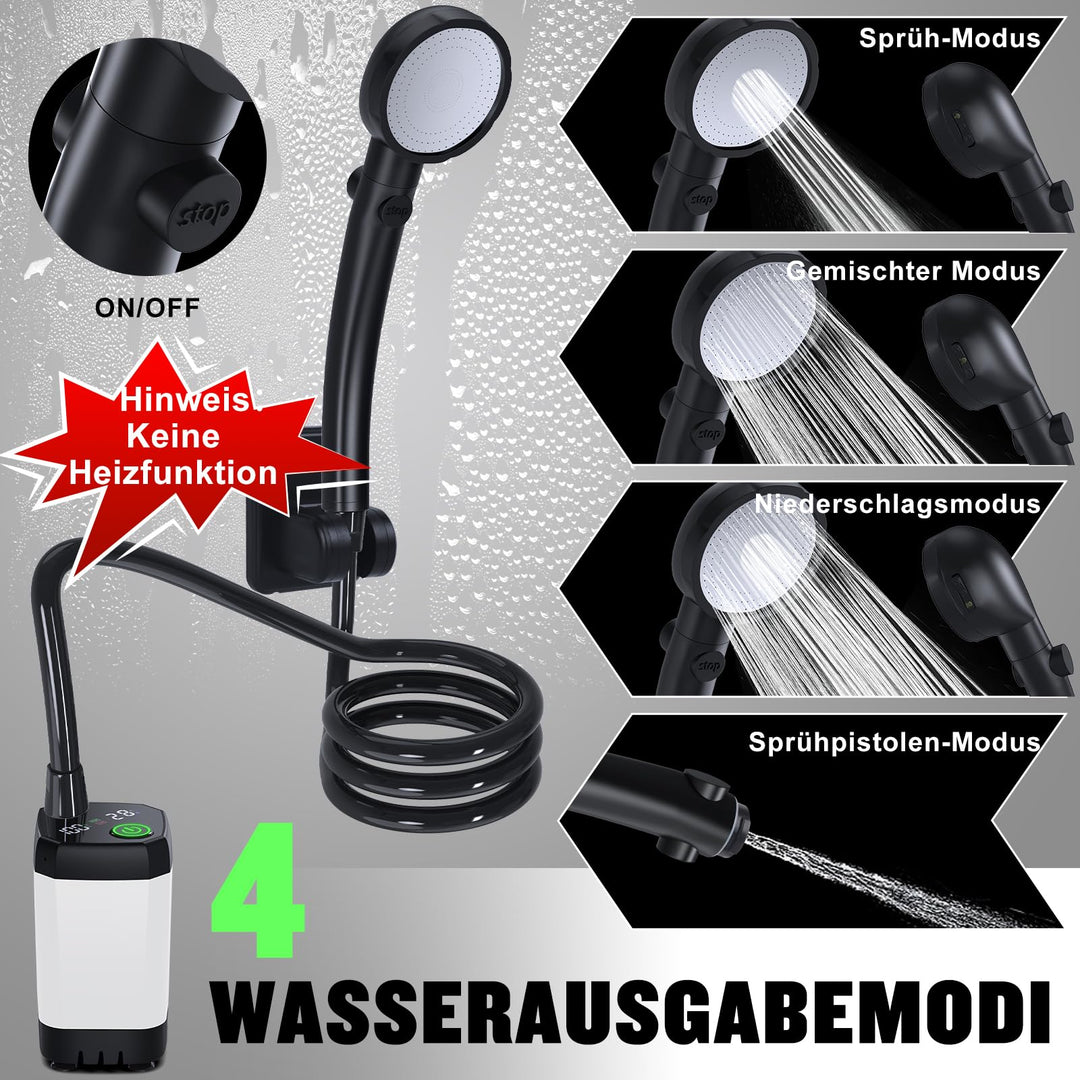 Campingdusche Tragbar 6000mAh Akku IPX7 4 Duschmodi - Bild 3
