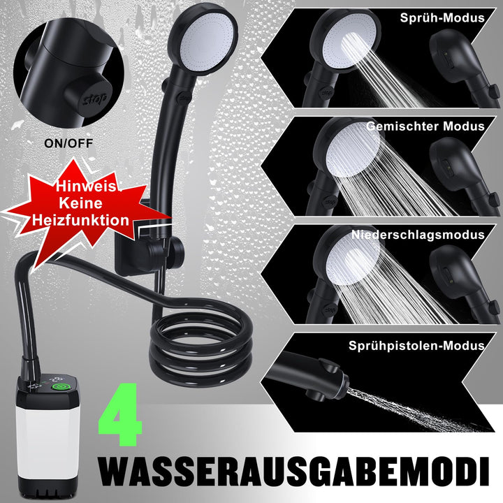 Campingdusche Tragbar 6000mAh Akku IPX7 4 Duschmodi - Bild 3