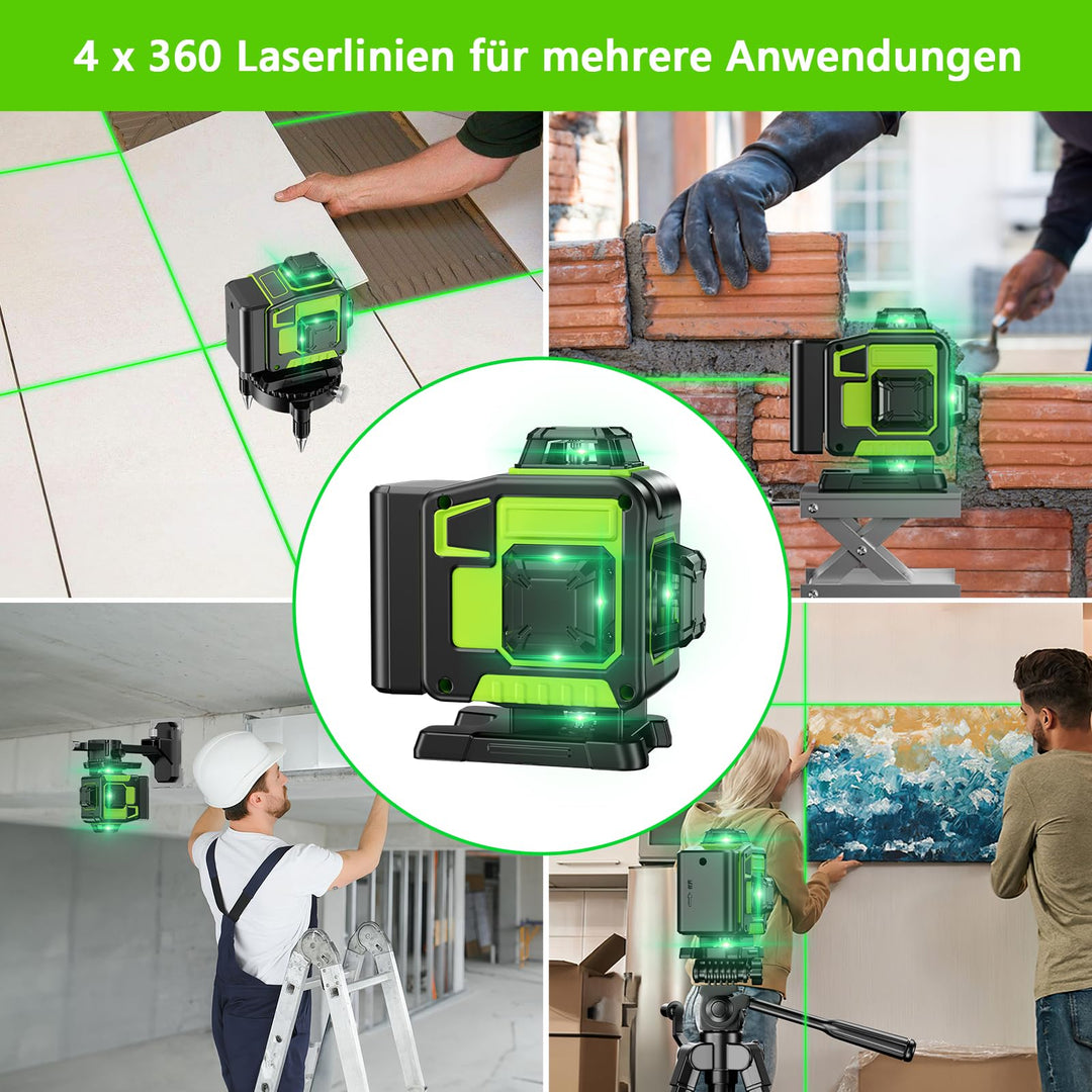 Kreuzlinienlaser Grün 16 Linien Selbstnivellierend 4x360° mit Stativ - Bild 5