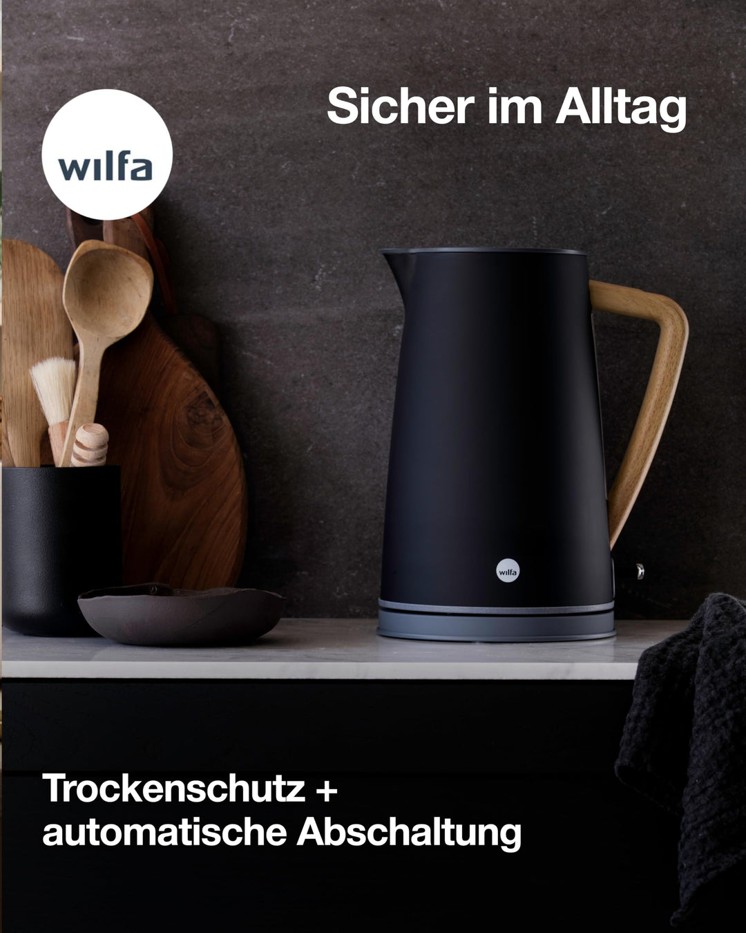 Wasserkocher 1,7 L Edelstahl matt mit Holzoptik-Griff 2000W - Bild 8
