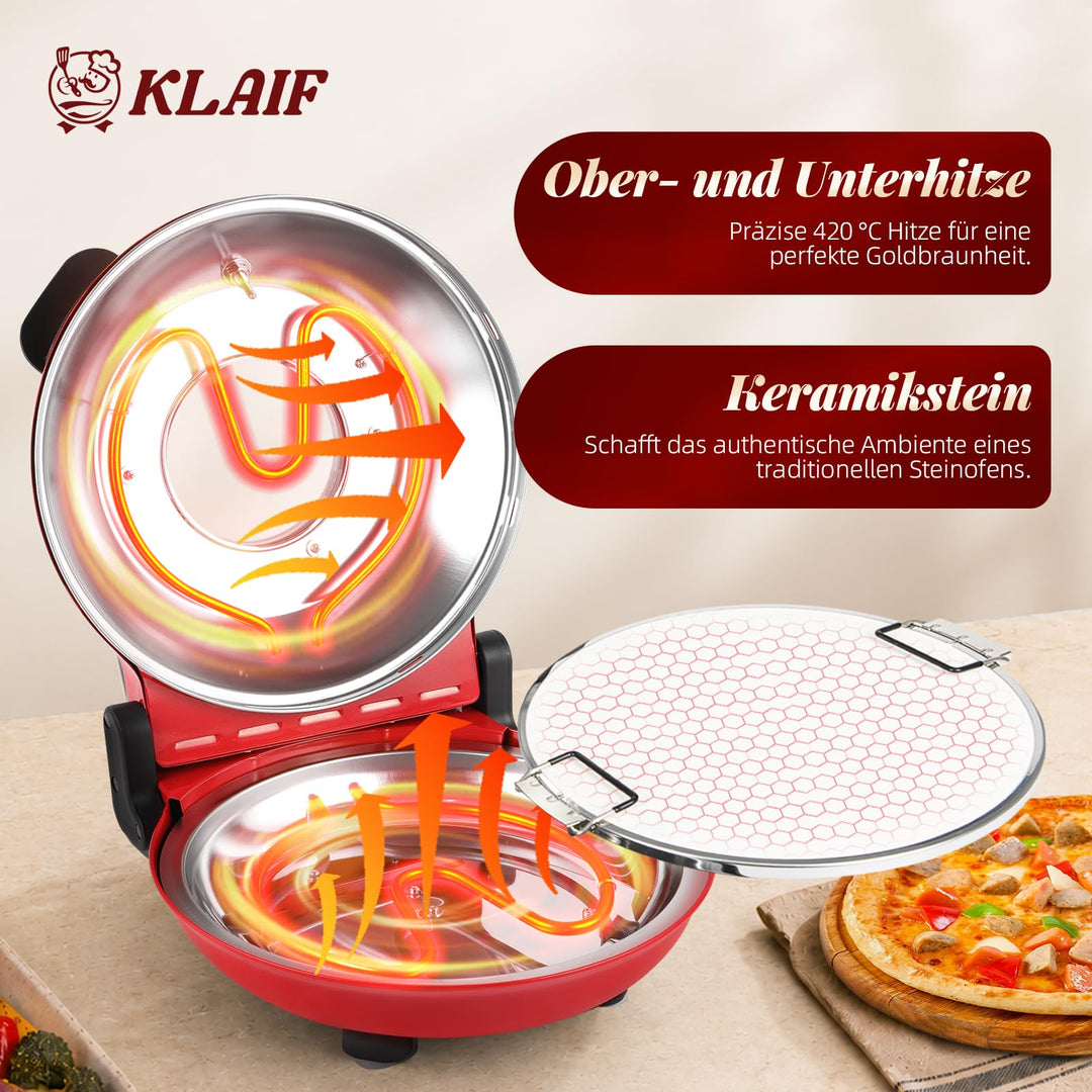 Elektrischer Pizzaofen 1200W bis 420°C mit Pizzastein 31cm - Bild 2