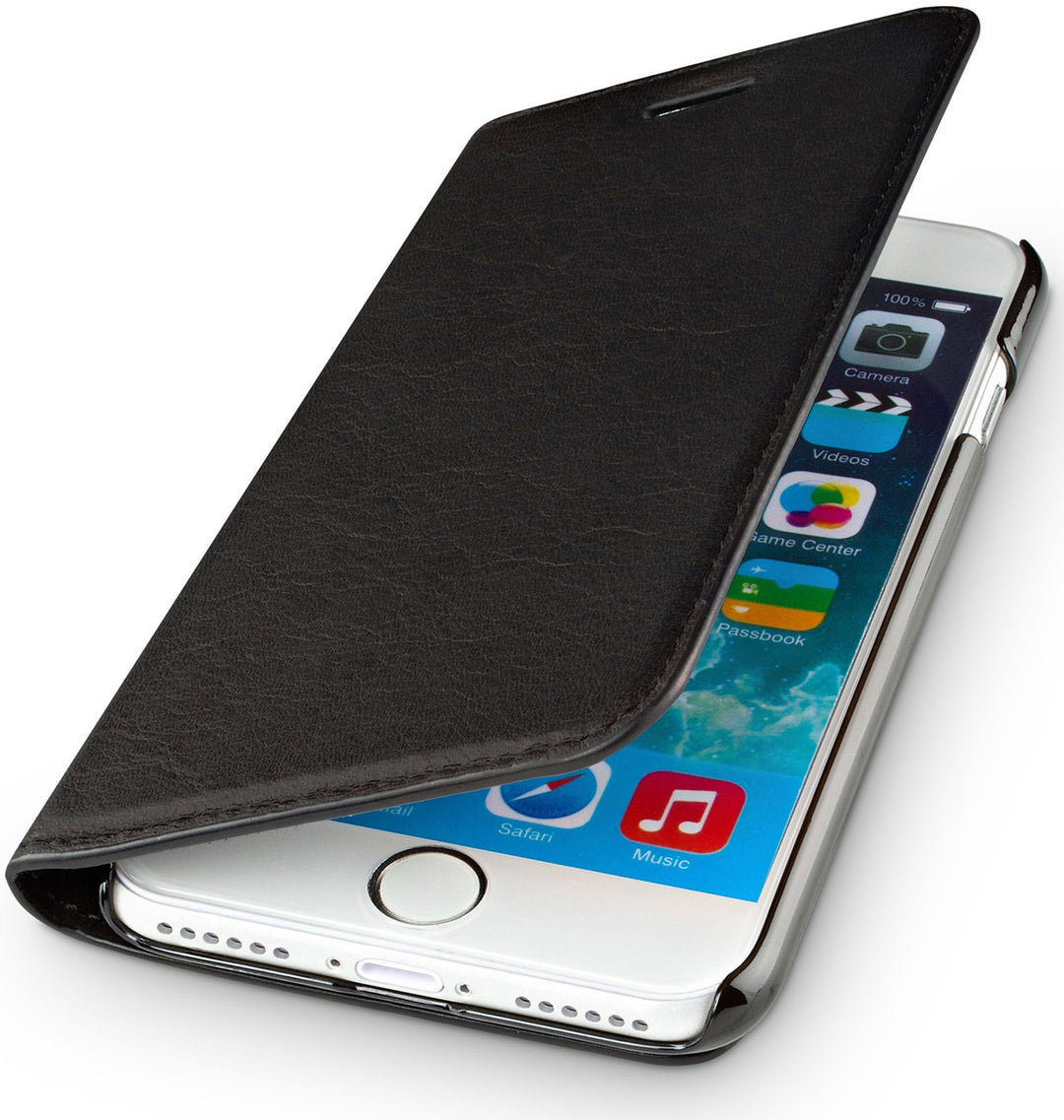 Leder Handytasche iPhone SE 2020 / 8 / 7 Schwarz mit Kartenfach