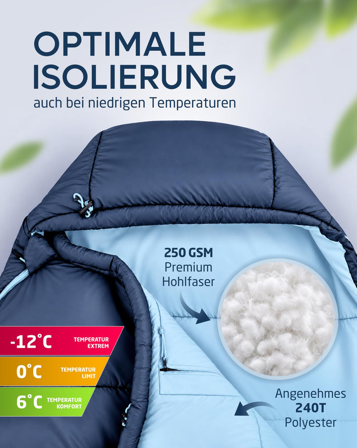 Mumienschlafsack Ultraleicht 300GSM wasserfest Camping 900g - Bild 6