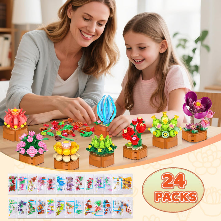 Klemmbausteine Blumen 24er Set Mini 3,6mm Sukkulenten mit Topf - Bild 4