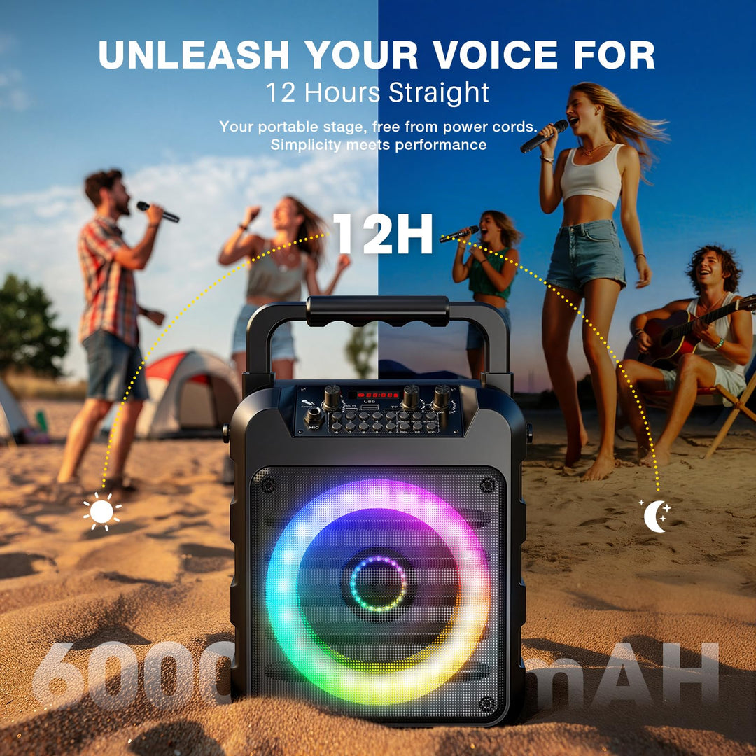 Karaoke-Set 20W Bluetooth mit 2 UHF-Funkmikrofonen und LED-Licht - Bild 4