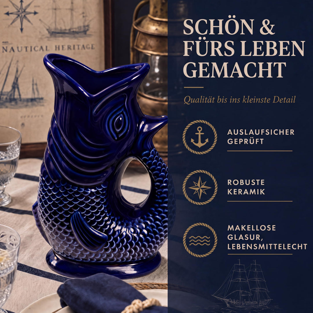 Fischkrug Keramik 1,5 L mit Klang-Effekt Dunkelblau - Bild 2