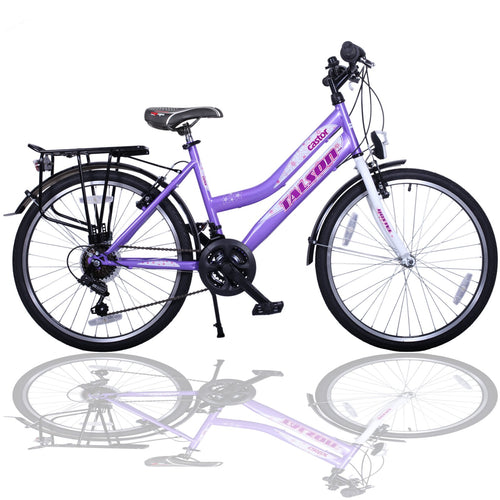 Kinderfahrrad 24 Zoll 21-Gang Shimano Lila-Weiss mit Beleuchtung
