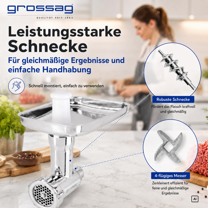 Fleischwolf Aufsatz Edelstahl für KitchenAid mit 3 Lochscheiben - Bild 9