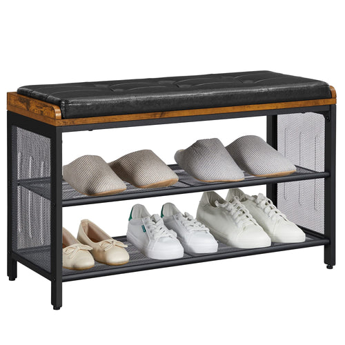Schuhbank gepolstert mit 2 Gitterablagen Metall 80x30x48 cm