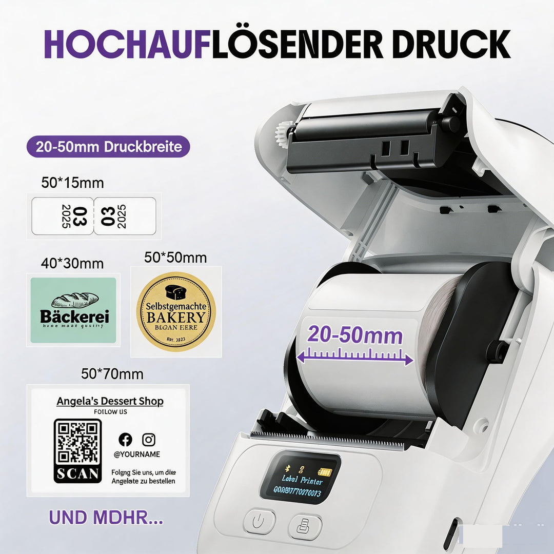 Etikettendrucker Bluetooth Thermodruck 203 dpi 20-50 mm Druckbreite - Bild 10