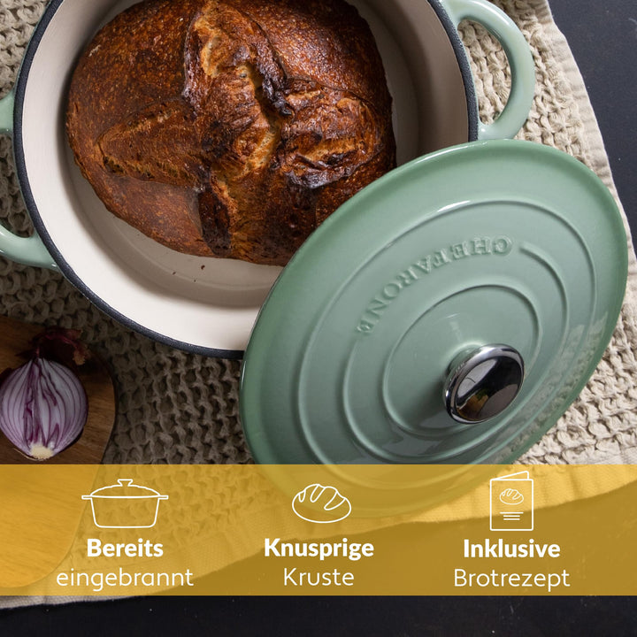 Gusseisen Cocotte emailliert 26 cm 4,7 L backofengeeignet Grün - Bild 3