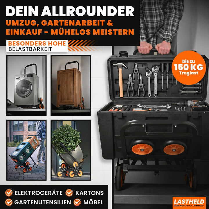 Sackkarre klappbar Treppensteiger 2-in-1 Stahl 150 kg Traglast - Bild 5