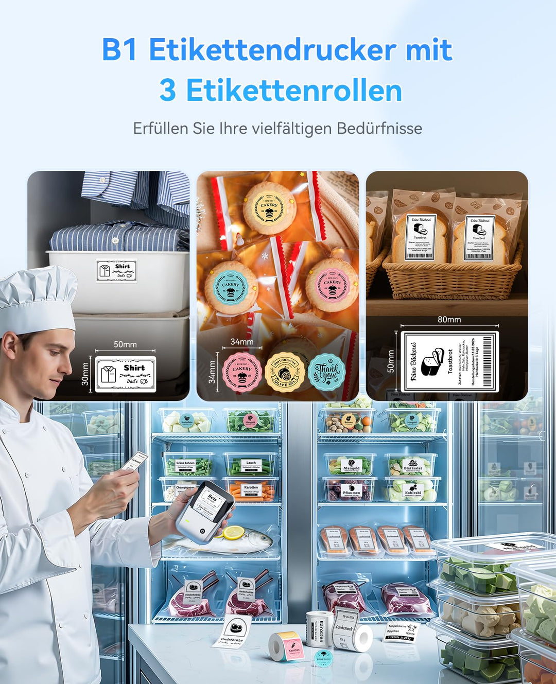 Etikettendrucker Thermodruck Bluetooth 50mm mit 3 Etikettenrollen - Bild 2