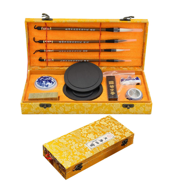 Kalligraphie-Set Chinesisch 10-teilig mit Pinseln, Tuschestein &amp; Etui