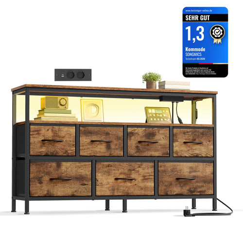 Sideboard mit Schubladen, Ladestation & RGB-Licht, 113,8 cm