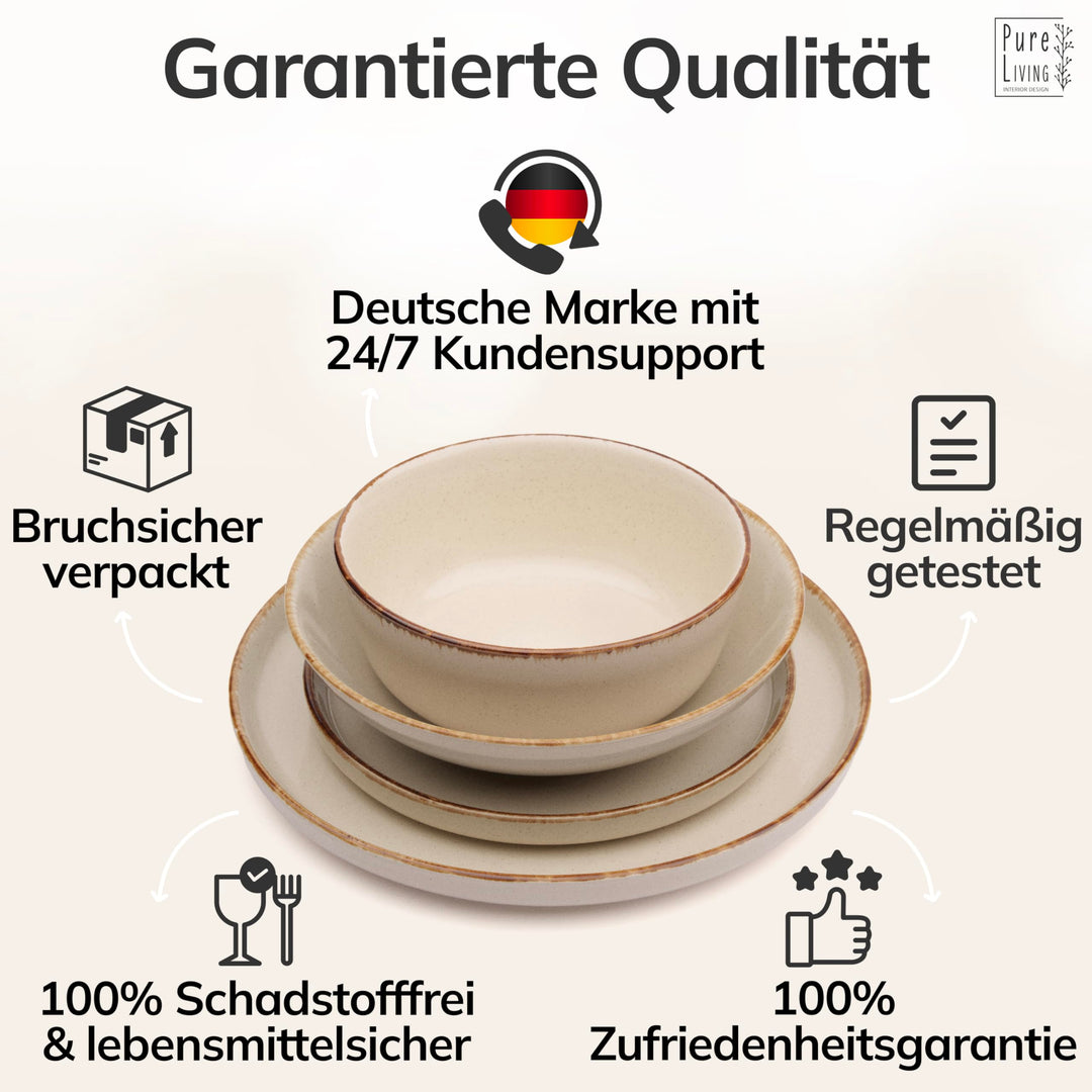 Steingut Geschirrset 48-tlg. für 12 Personen Landhaus-Stil Beige - Bild 6