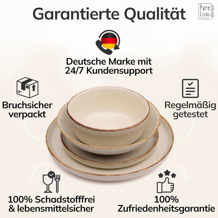 Steingut Geschirrset 48-tlg. für 12 Personen Landhaus-Stil Beige - Bild 6