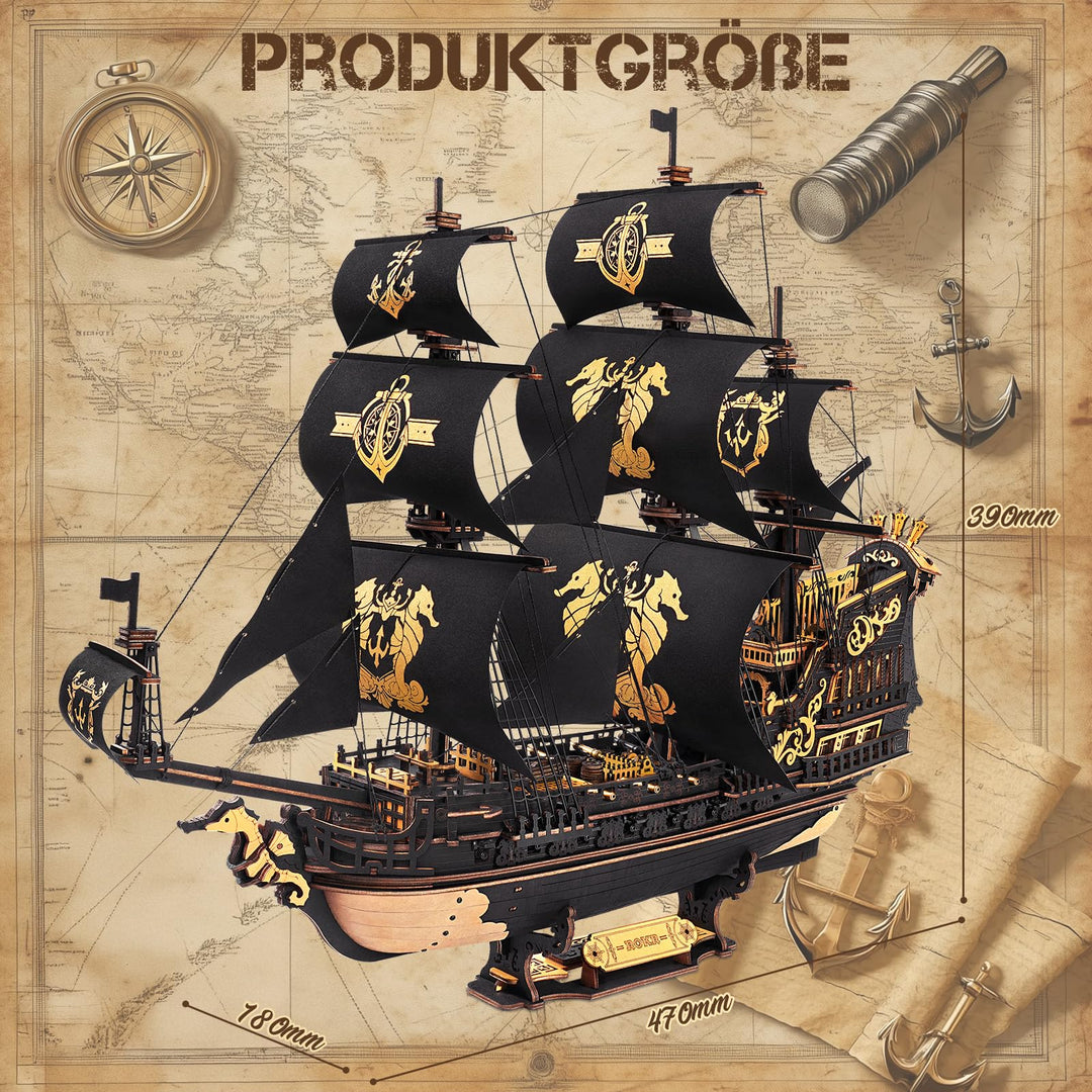 3D Holzpuzzle Segelschiff Seepferdchen-Bark 603 Teile ohne Kleber - Bild 5