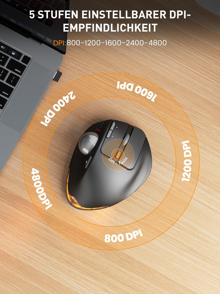 Trackball Maus kabellos Bluetooth USB RGB ergonomisch 3 Geräte - Bild 5