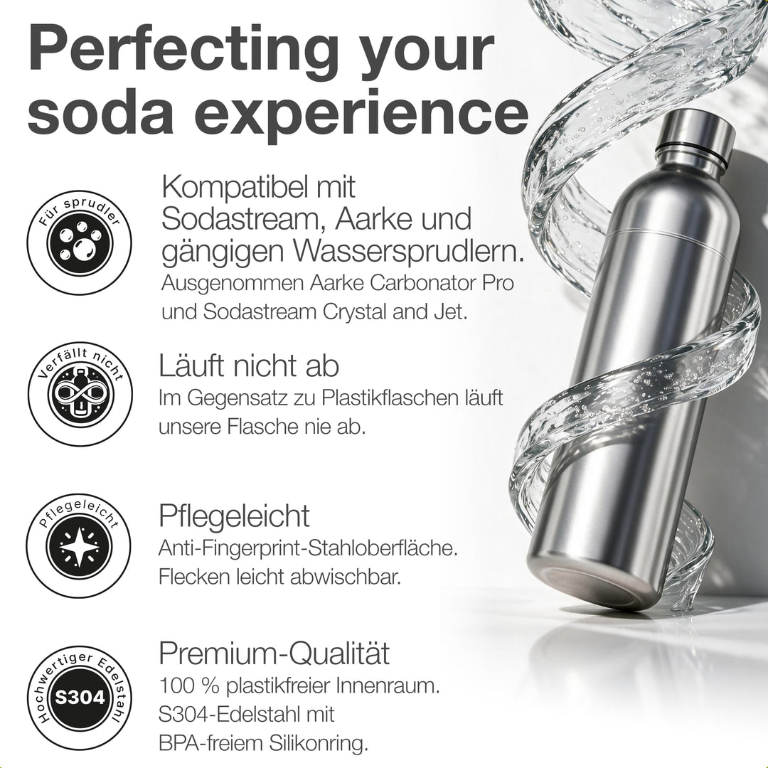 Edelstahlflasche 1L für SodaStream Duo, Terra, Aarke Carbonator 3 - Bild 2