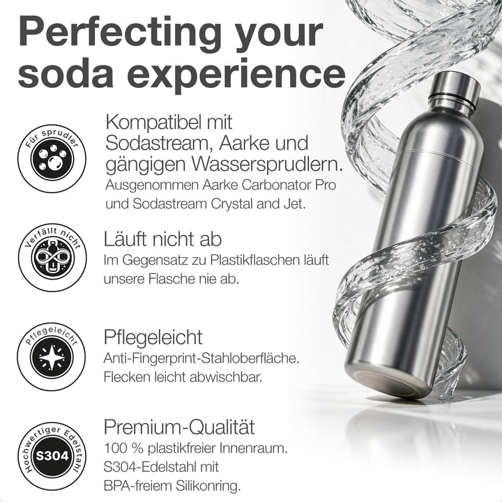 Edelstahlflasche 1L für SodaStream Duo, Terra, Aarke Carbonator 3 - Bild 2