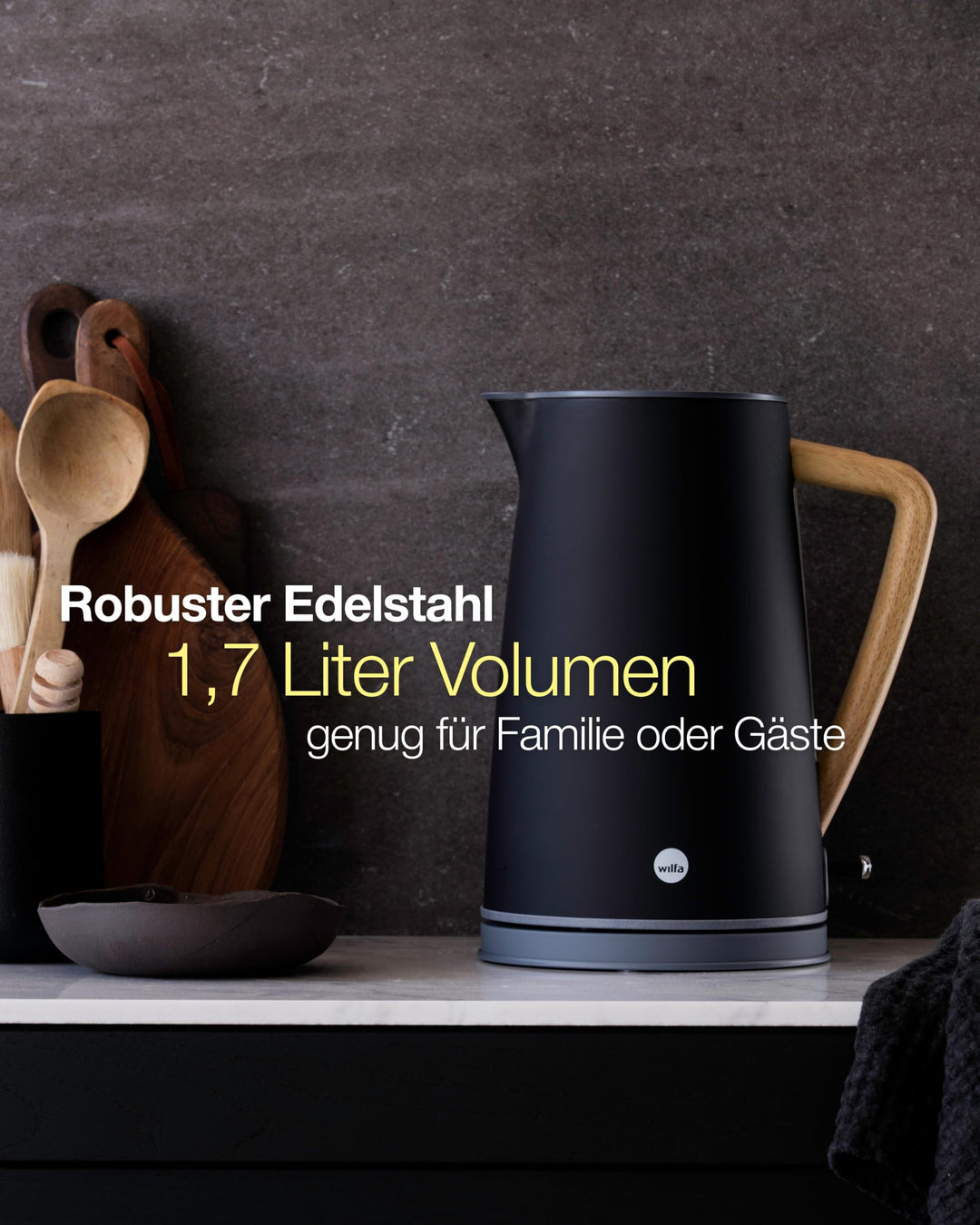 Wasserkocher 1,7 L Edelstahl matt mit Holzoptik-Griff 2000W - Bild 5
