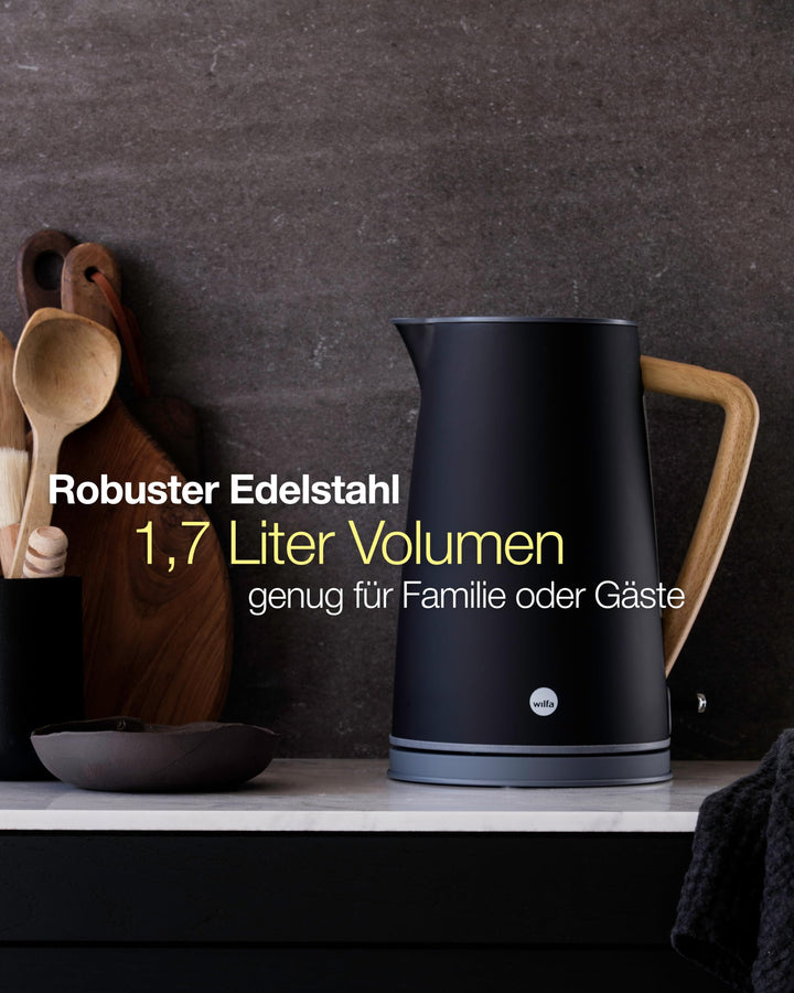 Wasserkocher 1,7 L Edelstahl matt mit Holzoptik-Griff 2000W - Bild 5