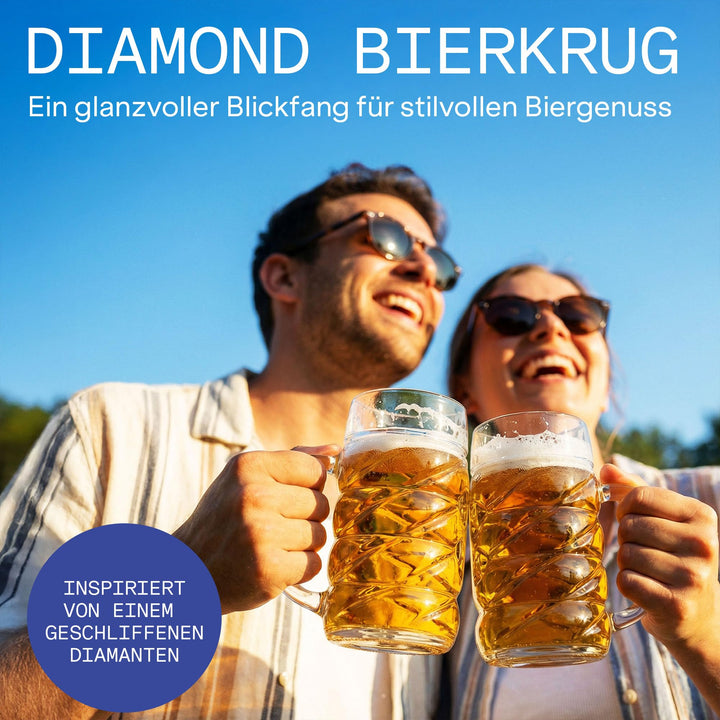 Bierkrug 1 Liter Facettendesign Glas spülmaschinenfest 6er-Set - Bild 4