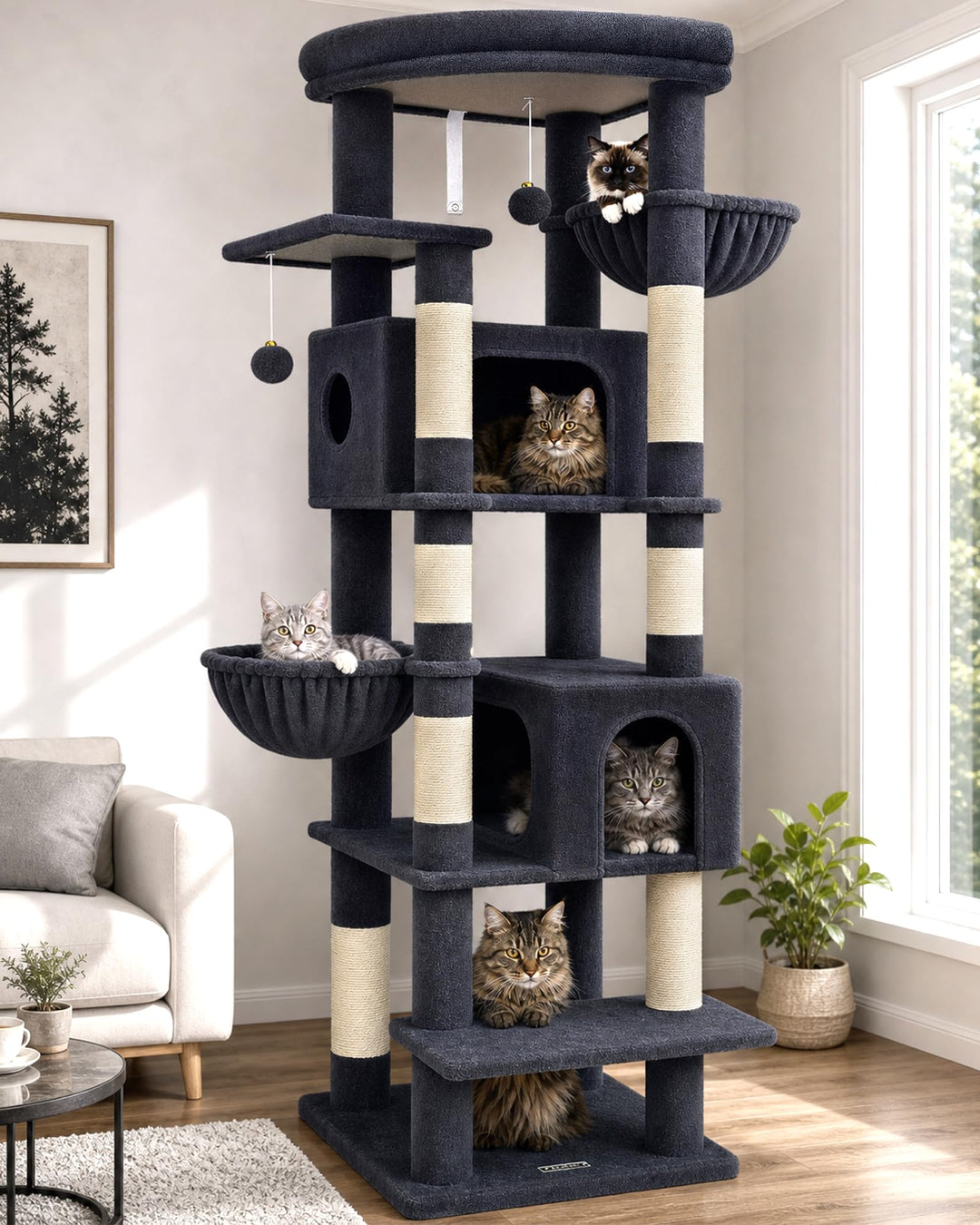 Eck-Kratzbaum XXL 188 cm für grosse Katzen mit 2 Katzenhäusern