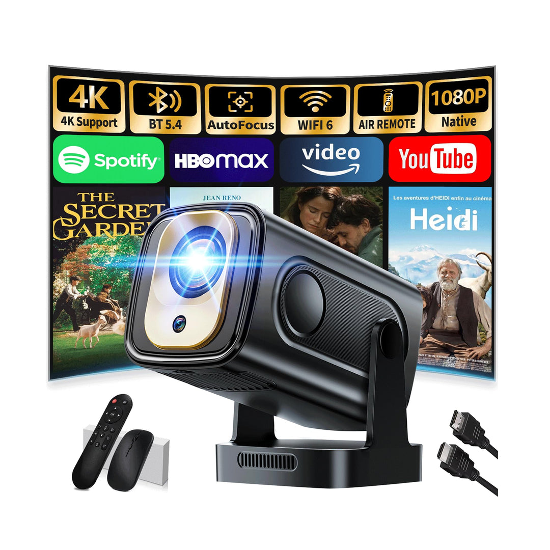 Mini Beamer 4K 1080P WiFi 6 Bluetooth 5.4 mit Autofokus 270° drehbar