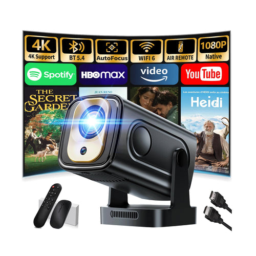 Mini Beamer 4K 1080P WiFi 6 Bluetooth 5.4 mit Autofokus 270° drehbar