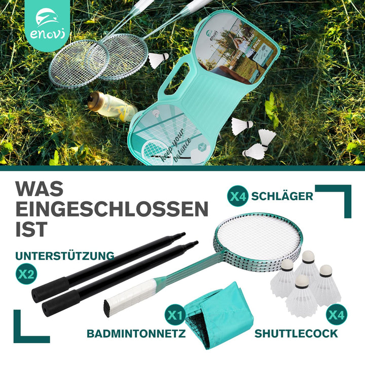 Badminton Set 4 Schläger mit Netz und Aufbewahrungsbox für Outdoor - Bild 2