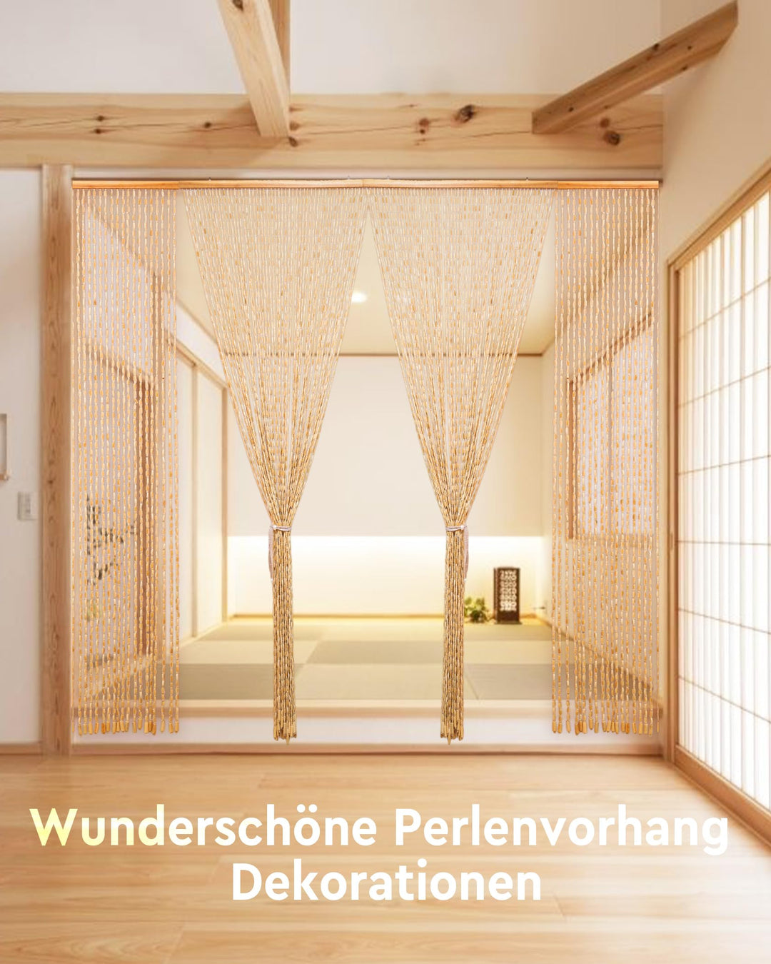 Holzperlenvorhang Beige 90x200cm 52 Stränge als Raumteiler - Bild 2
