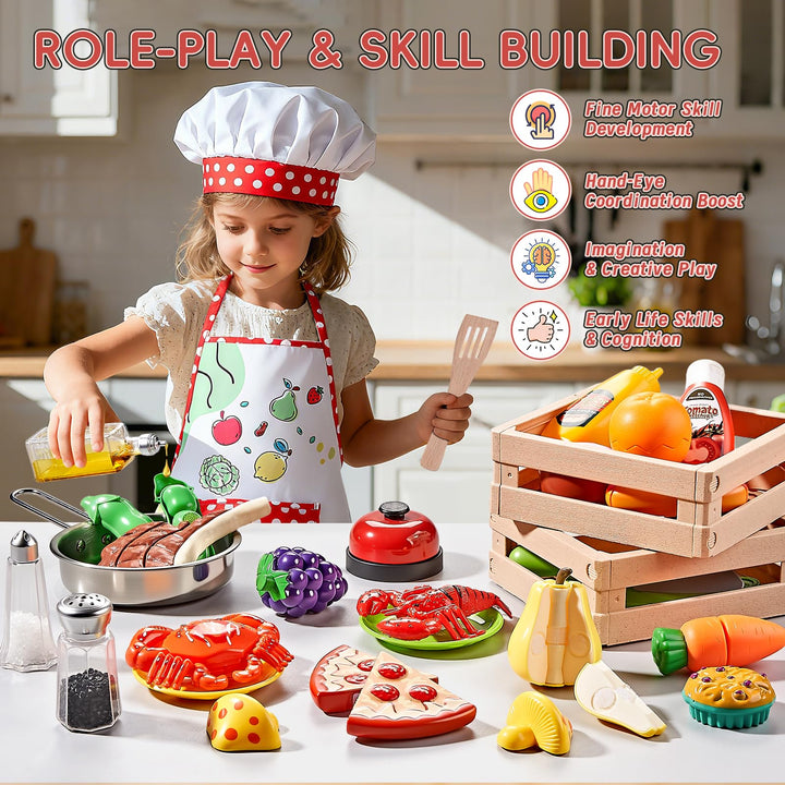 Kinderküchen-Spielset 63-teilig Edelstahl mit Schneidelebensmitteln - Bild 5
