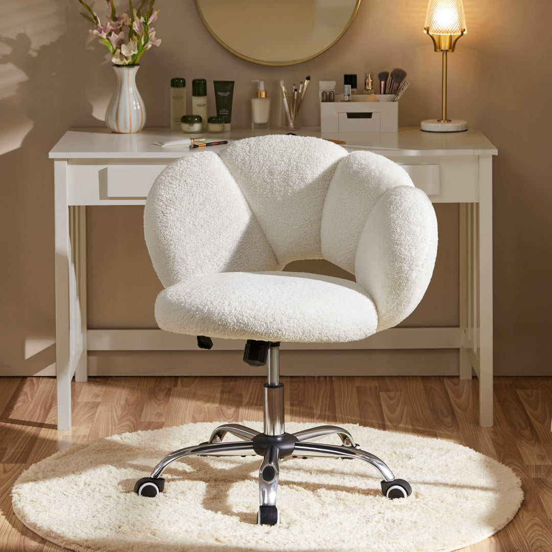 Schreibtischstuhl Wolkenform Bouclé Weiss Höhenverstellbar 136 kg - Bild 2